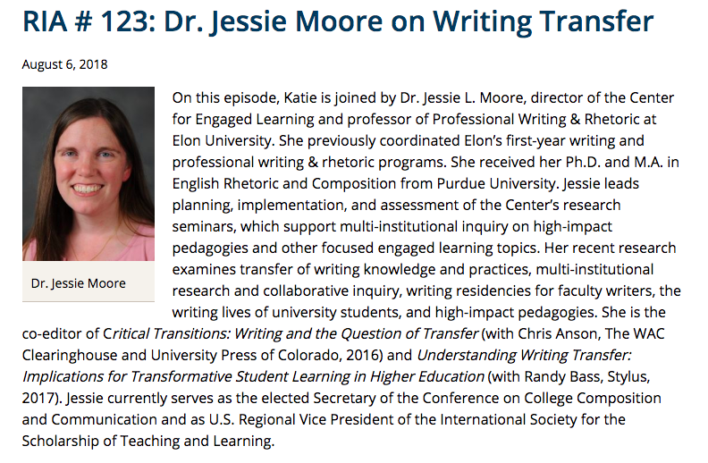 Screenshot: Research in Action Episode 123: Dr. Jessie Moore on Writing Transfer