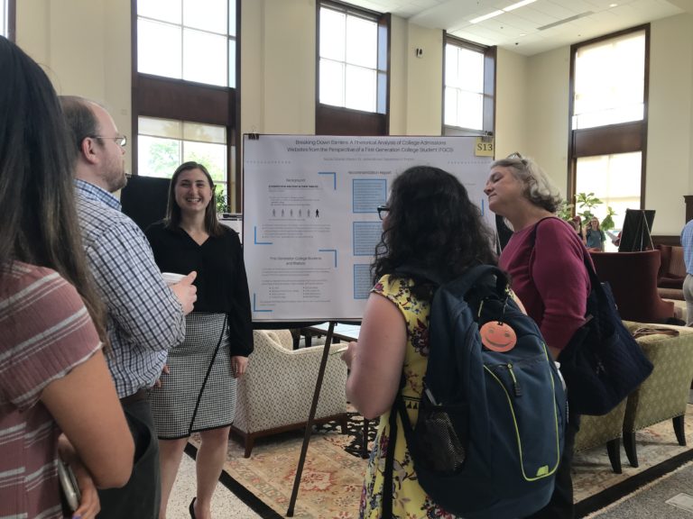 Nicole Galante presenting Professional Writing & Rhetoric research at Elon University's Spring Undergraduate Research Forum