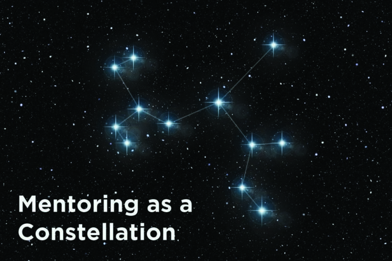 "Mentoring as a Constellation" on photo of stars in constellation