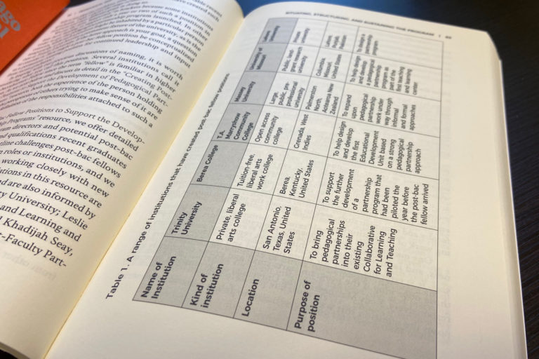 Photo of an academic book open at a page containing a table