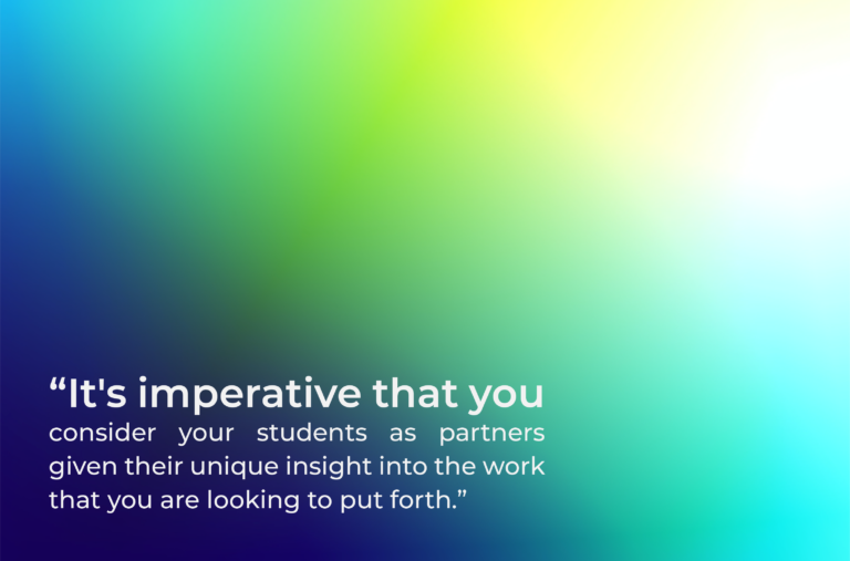 Gradient under a quote about student partners