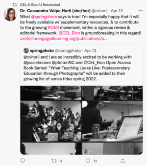 Screenshot of a Tweet from Cassandra Volpe Horii and Martin Springborg, announcing that they are writing a book for the CEL Open Access Book Series