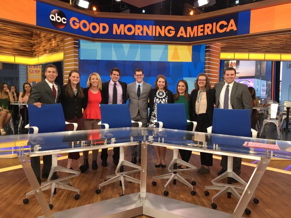 A group of communications students on the set of Good Morning America