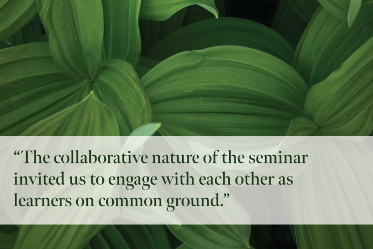 "The collaborative nature of the seminar invited us to engaged with each other as learners on common ground."
