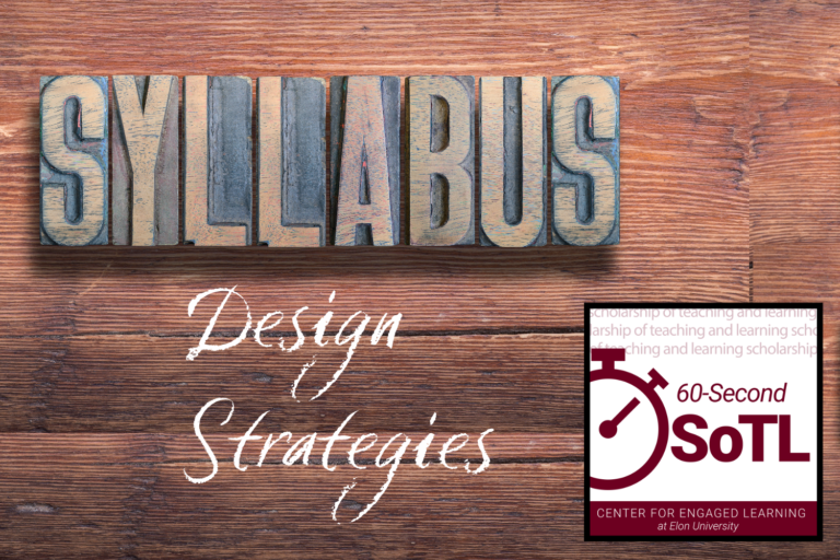 Printing press letters spell "syllabus" against a wood background. Chalk lettering adds "design strategies".