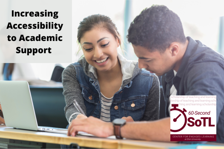 Two students at a table, looking at a document. Overlay says, "Increasing Accessibility to Academic Support."