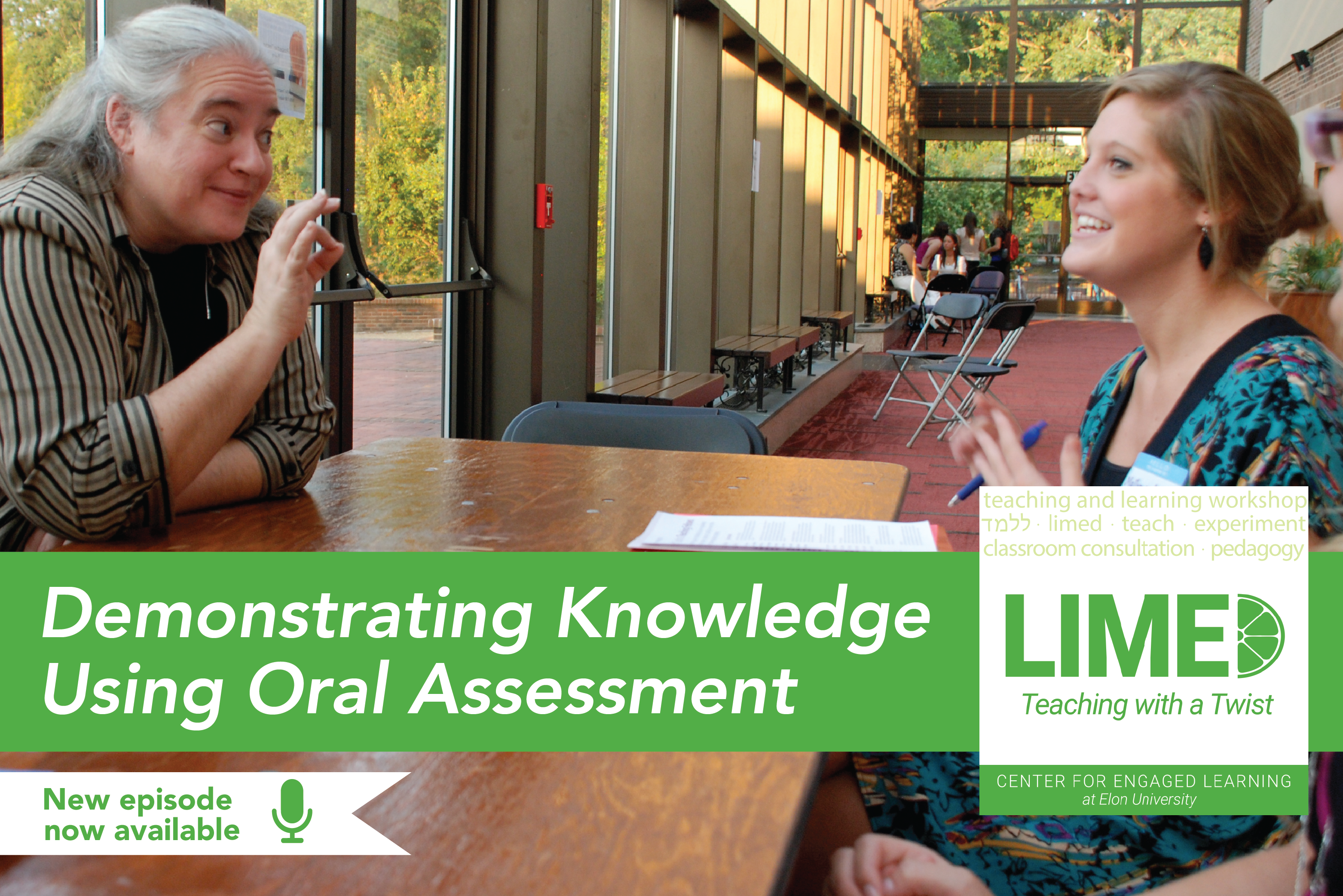 A faculty member and a student sit on opposite sides of a table, engaged in conversation.