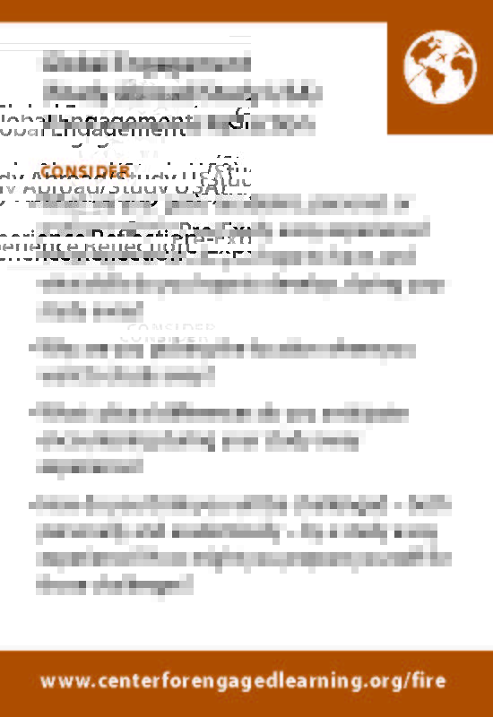 Picture of Global Engagement (Study Abroad/Study USA): Pre-Experience Reflection questions. Full text of questions is included on this webpage.