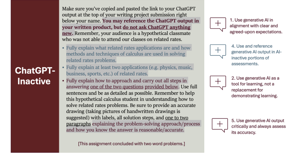 ChatGPT-Inactive Make sure you’ve copied and pasted the link to your ChatGPT output at the top of your writing project submission right below your name. You may reference the ChatGPT output in your written product, but do not ask ChatGPT anything new. Remember, your audience is a hypothetical classmate who was not able to attend our classes on related rates. Fully explain what related rates applications are and how methods and techniques of calculus are used in solving related rates problems. Fully explain at least two applications (e.g. physics, music, business, sports, etc.) of related rates. Fully explain how to approach and carry out all steps in answering one of the two questions provided below. Use full sentences and be as detailed as possible. Remember to help this hypothetical calculus student in understanding how to solve related rates problems. Be sure to provide an accurate drawing (taking pictures of handwritten drawings is suggested) with labels, all solution steps, and one to two paragraphs explaining the problem-solving approach/process and how you know the answer is reasonable/accurate.