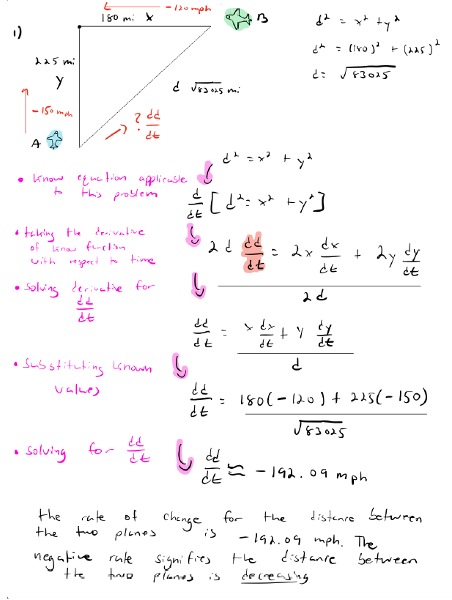 Screenshot of handwritten math notes taken on a tablet in black pencil. Pink and green highlights emphasize important math steps.