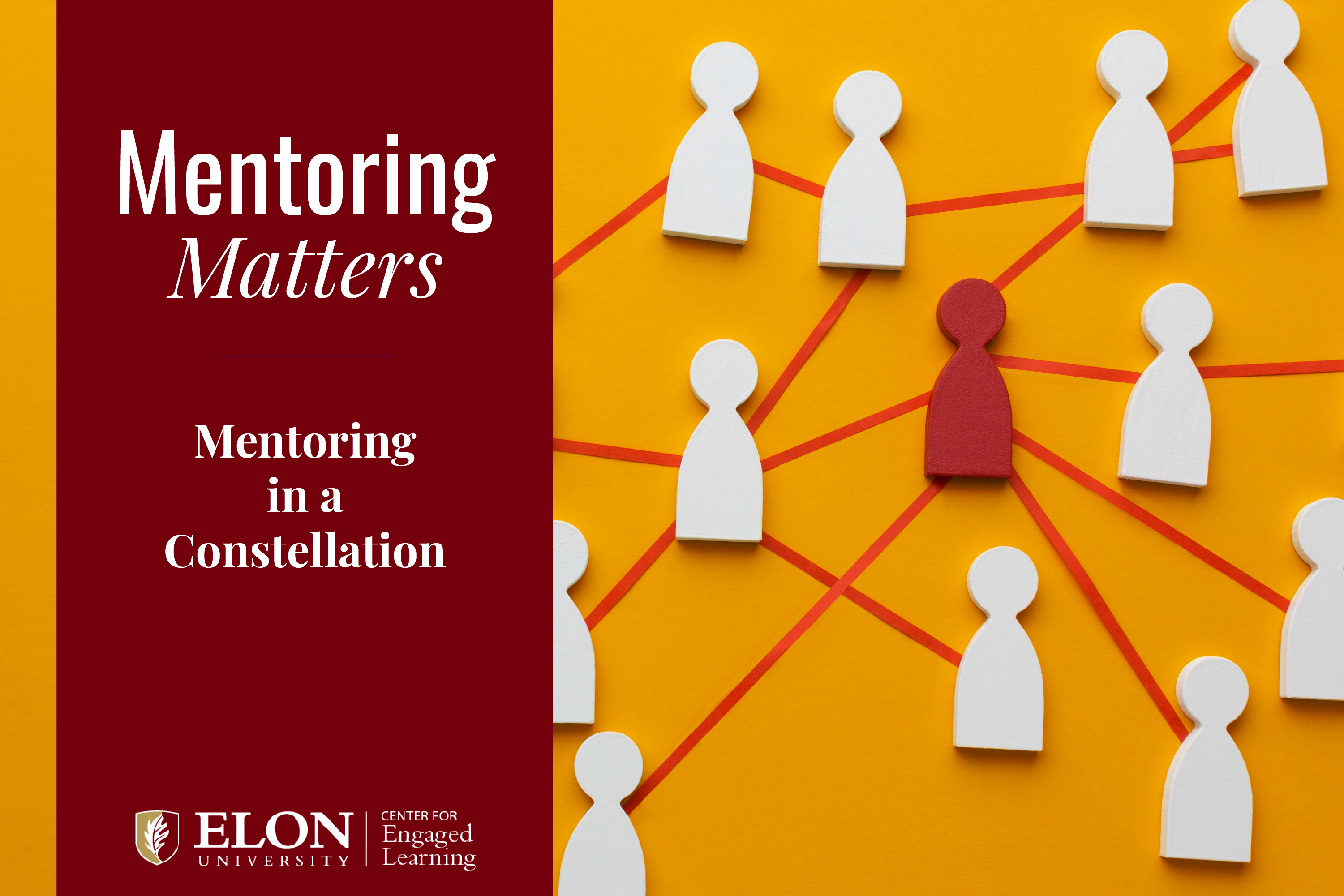 Red "Mentoring Matters" banner over yellow background image with white 12 human figurines connected by red lines.