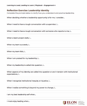Screenshot of a worksheet titled Reflection Exercise with several questions and room to respond