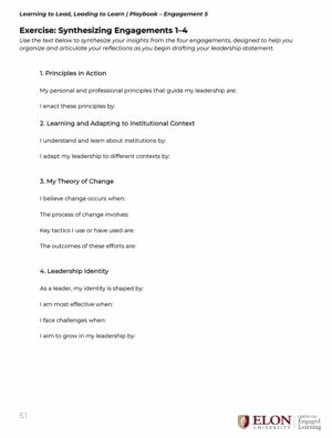 Screenshot of a Leadership Statement worksheet with several questions and room to respond