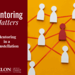 Red "Mentoring Matters" banner over yellow background image with white 12 human figurines connected by red lines.
