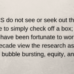 My HURMS do not see or seek out the UR experience to simply check off a box; the students I have been fortunate to work with for nearly a decade view the research as do I, as a vehicle for bubble bursting, equity, and change.